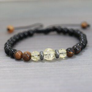 Crystal/Tiger Eye/Black Onyx Gemstone Beads Adjustable Bracelet